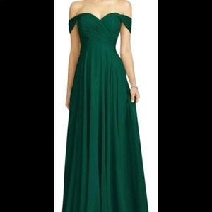 Dessy ruched off the shoulder gown.